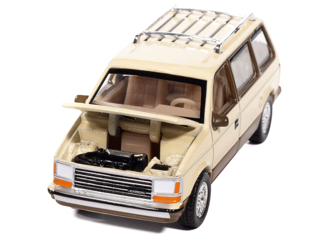 1987 Plymouth Voyager Van Light Cream and Golden Bronze Metallic 2-Tone 'Mighty Minivans' Series 1/64 Diecast Model Car by Auto World