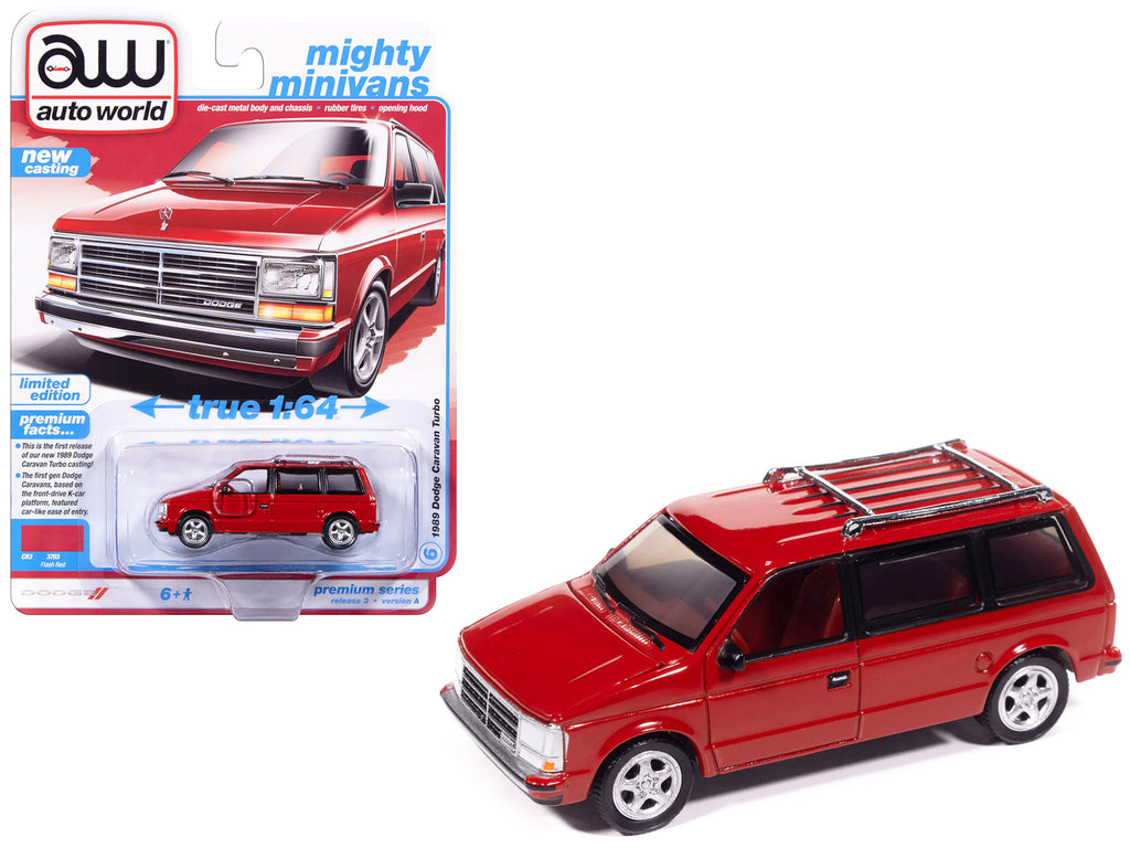 1989 Dodge Caravan Turbo Van Flash Red 'Mighty Minivans' Series 1/64 Diecast Model Car by Auto World