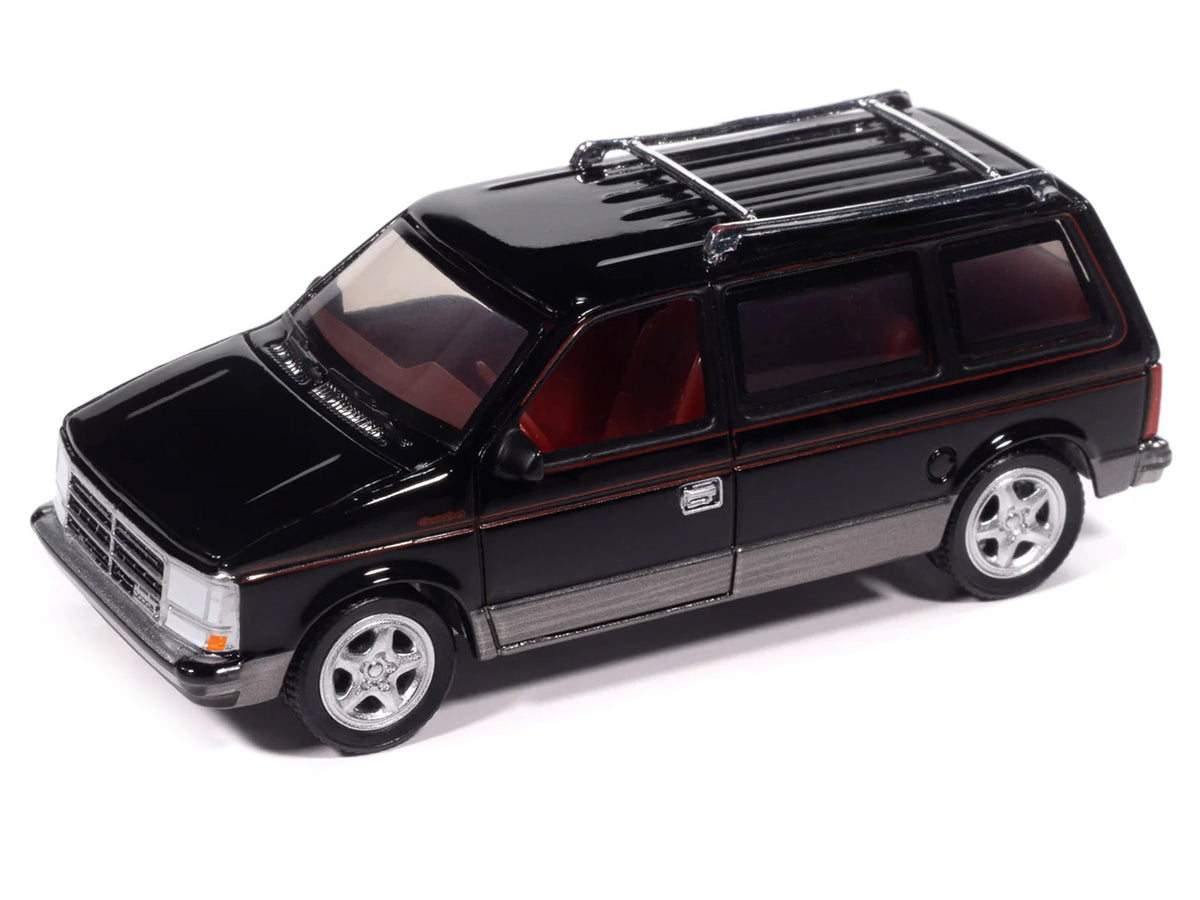 1989 Dodge Caravan Turbo Van Black with Red Stripes and Interior 'Mighty Minivans' Series 1/64 Diecast Model Car by Auto World
