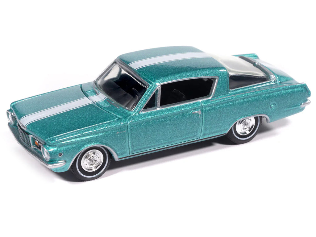 1965 Plymouth Barracuda Formula S Turquoise Metallic with White Stripe 'Vintage Muscle' Series 1/64 Diecast Model Car by Auto World