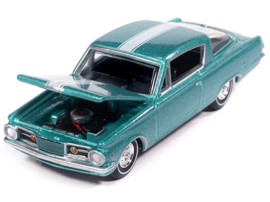 1965 Plymouth Barracuda Formula S Turquoise Metallic with White Stripe 'Vintage Muscle' Series 1/64 Diecast Model Car by Auto World