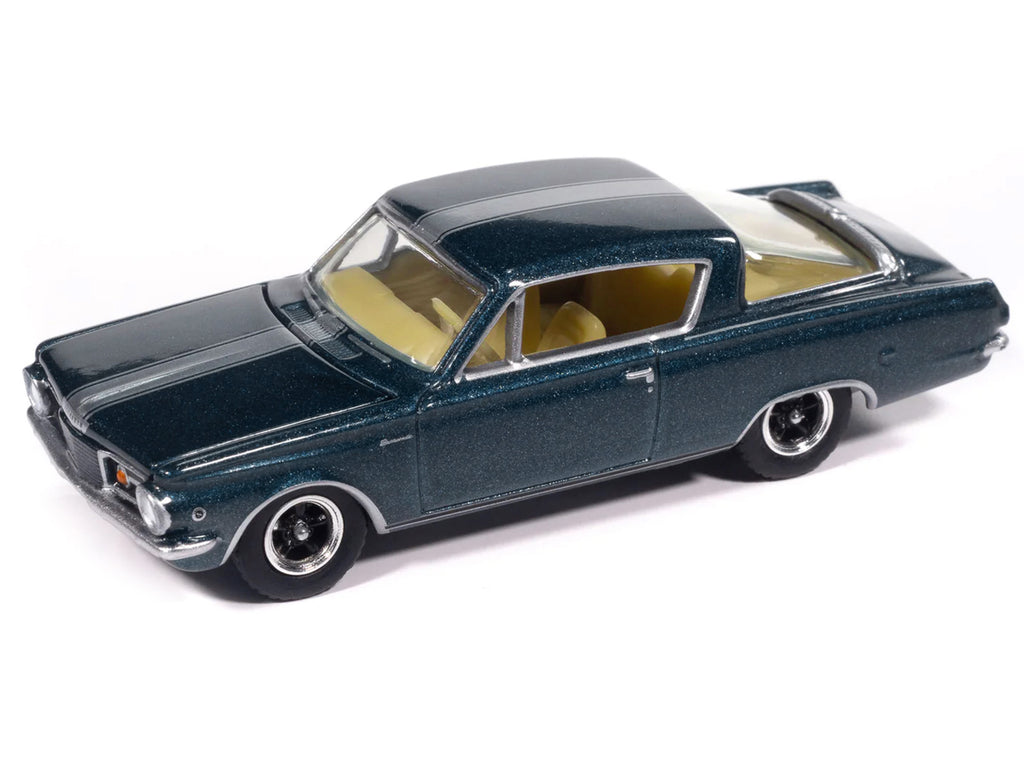 1965 Plymouth Barracuda Formula S Dark Blue Metallic with Silver Stripe 'Vintage Muscle' Series 1/64 Diecast Model Car by Auto World