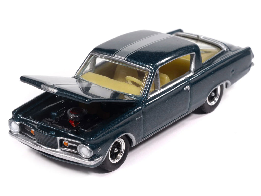 1965 Plymouth Barracuda Formula S Dark Blue Metallic with Silver Stripe 'Vintage Muscle' Series 1/64 Diecast Model Car by Auto World