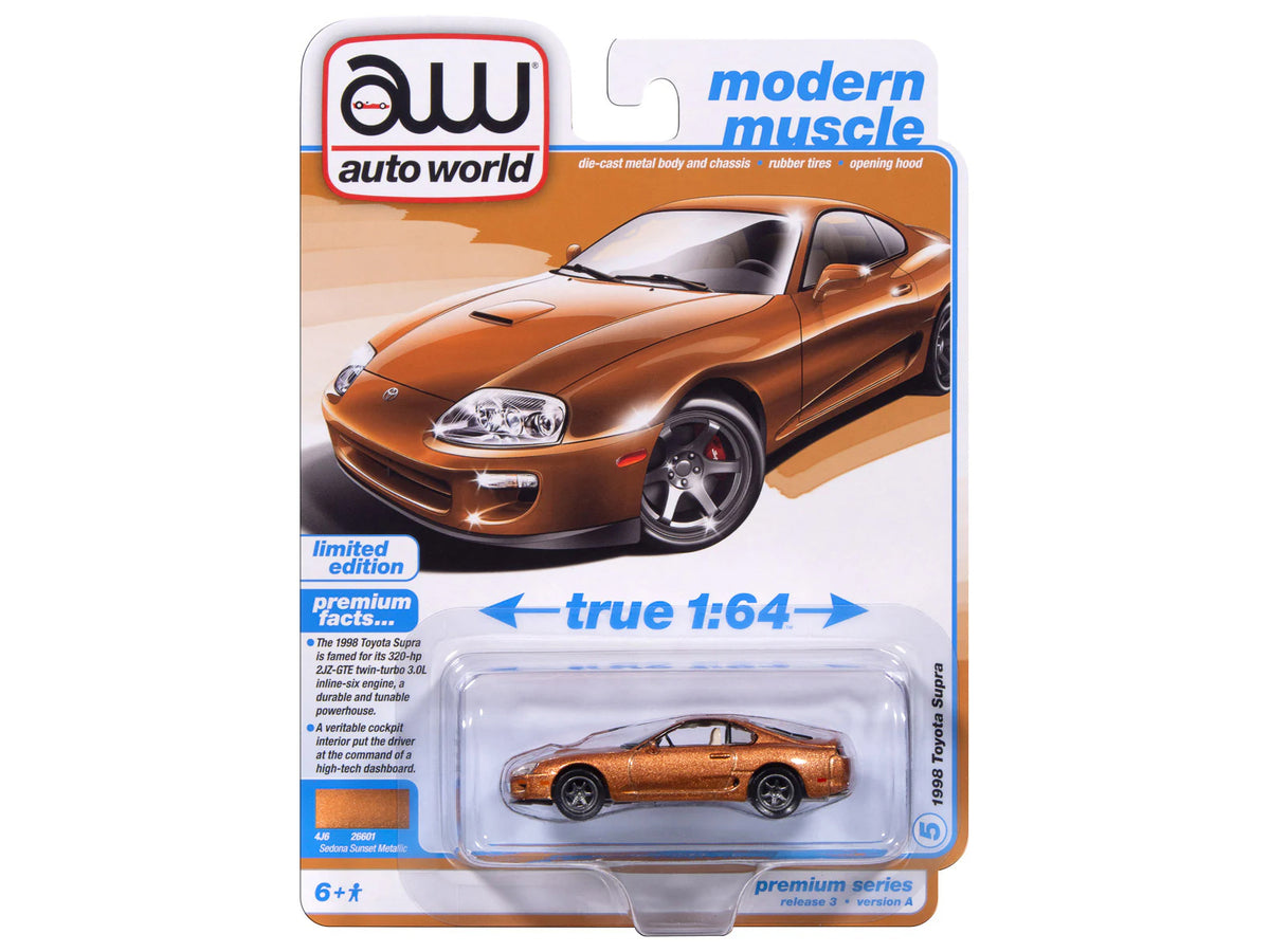 1998 Toyota Supra Sedona Sunset Bronze Metallic 'Modern Muscle' Series 1/64 Diecast Model Car by Auto World