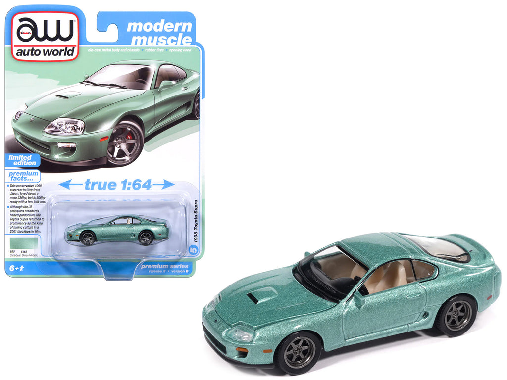 1998 Toyota Supra Caribbean Green Metallic 'Modern Muscle' Series 1/64 Diecast Model Car by Auto World