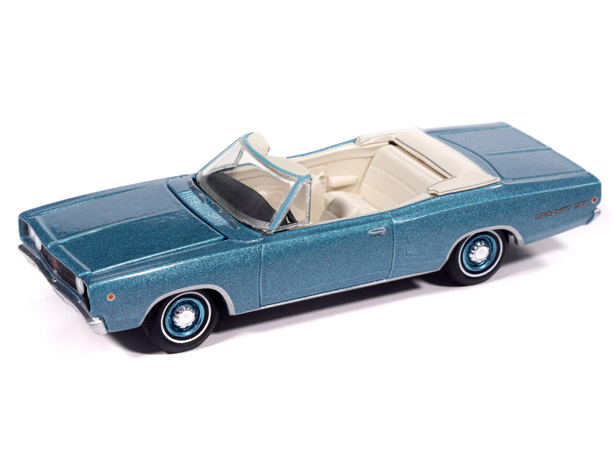 1968 Dodge Coronet 500 Convertible Pale Blue Metallic with White Interior 'Vintage Muscle' Series 1/64 Diecast Model Car by Auto World