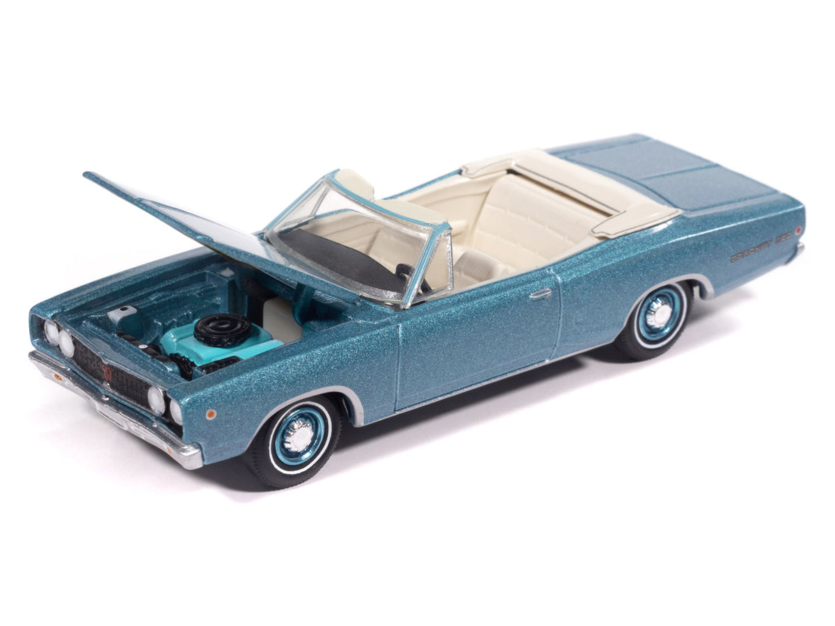 1968 Dodge Coronet 500 Convertible Pale Blue Metallic with White Interior 'Vintage Muscle' Series 1/64 Diecast Model Car by Auto World