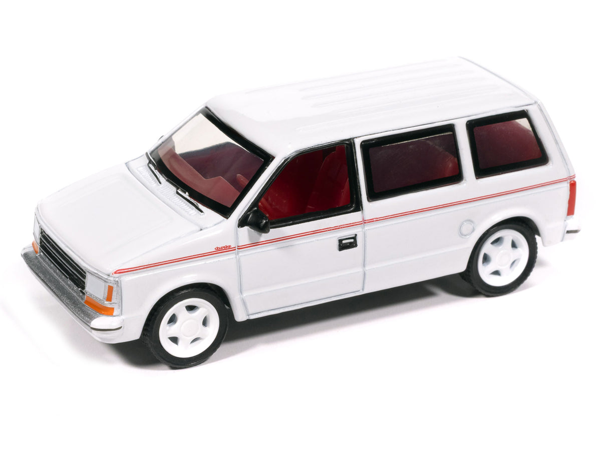 1989 Plymouth Voyager Turbo Van Bright White with Red Stripes and Interior 'Mighty Minivans' Series 1/64 Diecast Model Car by Auto World