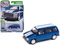 1989 Plymouth Voyager Turbo Van Daytona Blue Metallic with White Stripes and Interior 'Mighty Minivans' Series 1/64 Diecast Model Car by Auto World