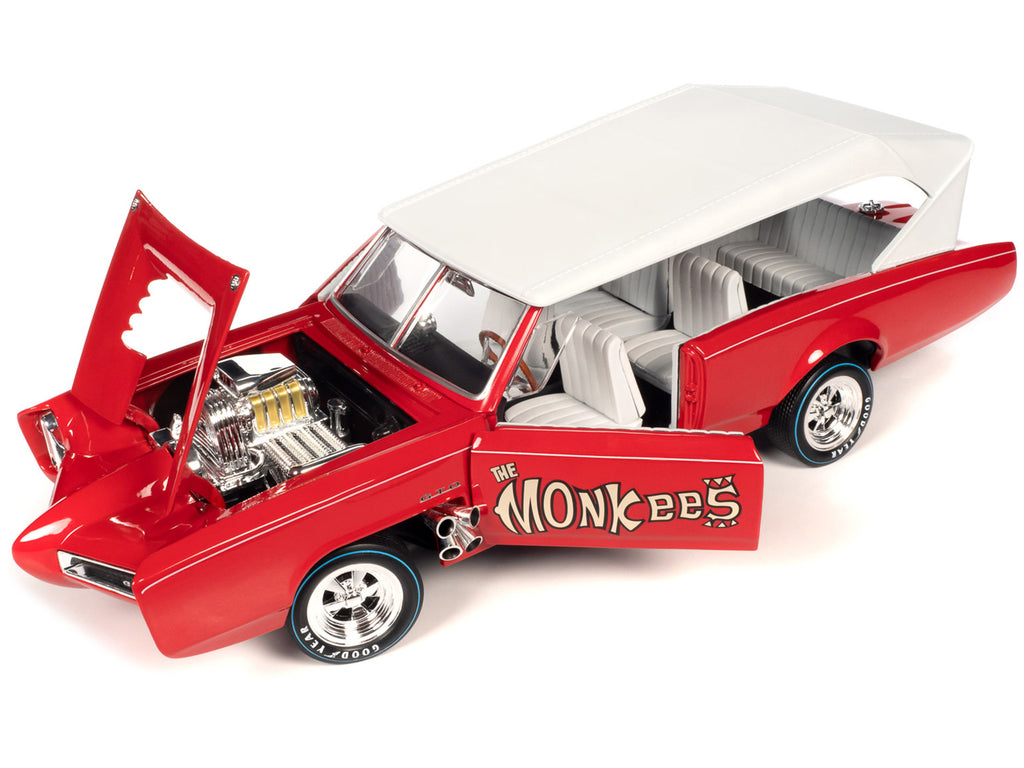 Monkeemobile Red with White Top and Interior 'The Monkees' with Four Monkees Figure Cutouts 'Silver Screen Machines' Series 1/18 Diecast Model Car by Auto World