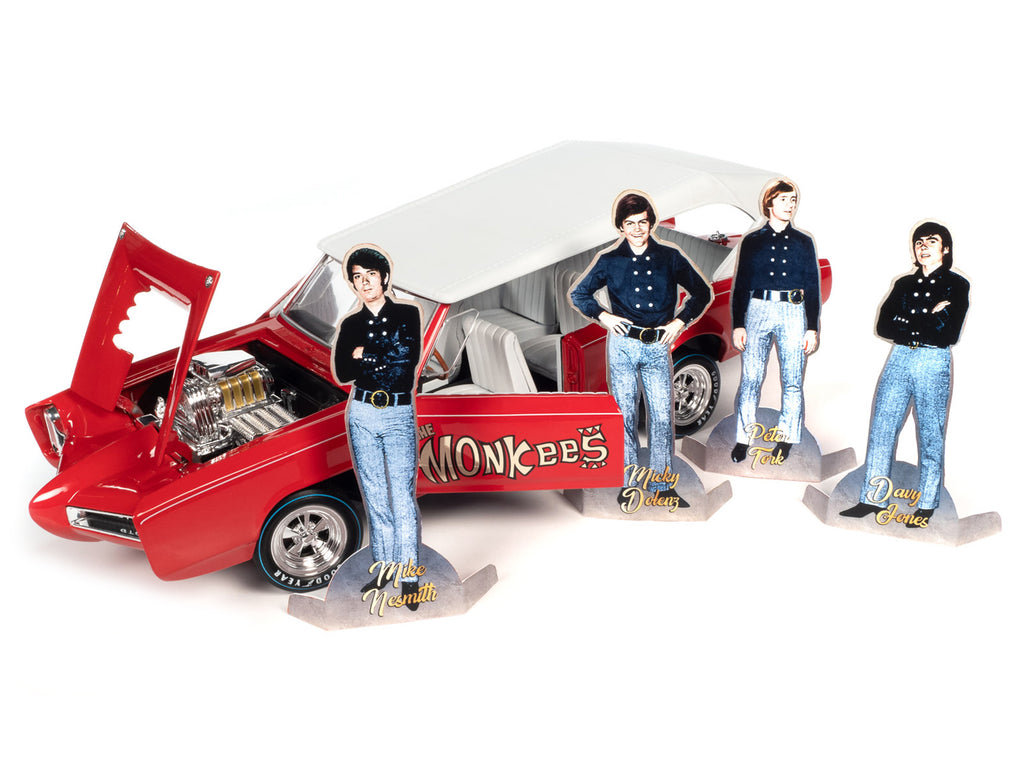 Monkeemobile Red with White Top and Interior 'The Monkees' with Four Monkees Figure Cutouts 'Silver Screen Machines' Series 1/18 Diecast Model Car by Auto World