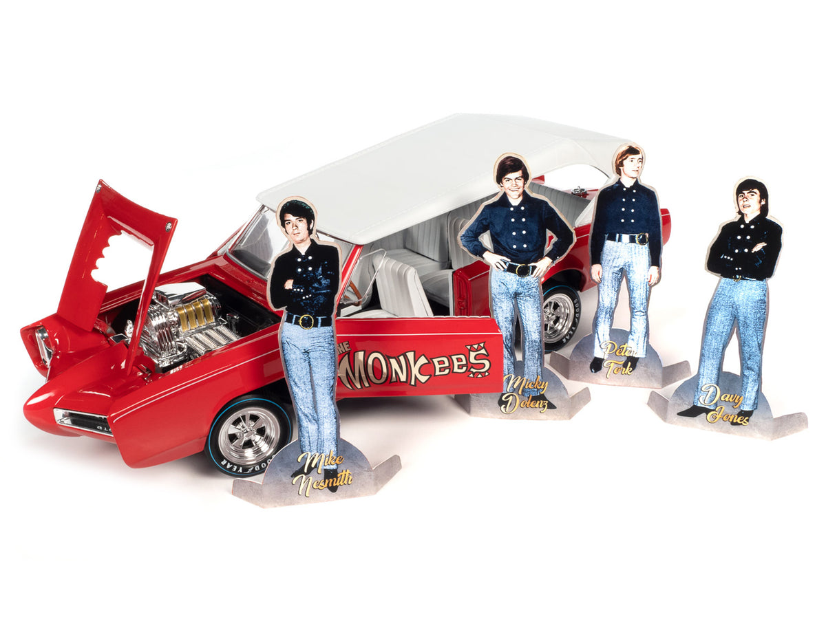 Monkeemobile Red with White Top and Interior 'The Monkees' with Four Monkees Figure Cutouts 'Silver Screen Machines' Series 1/18 Diecast Model Car by Auto World