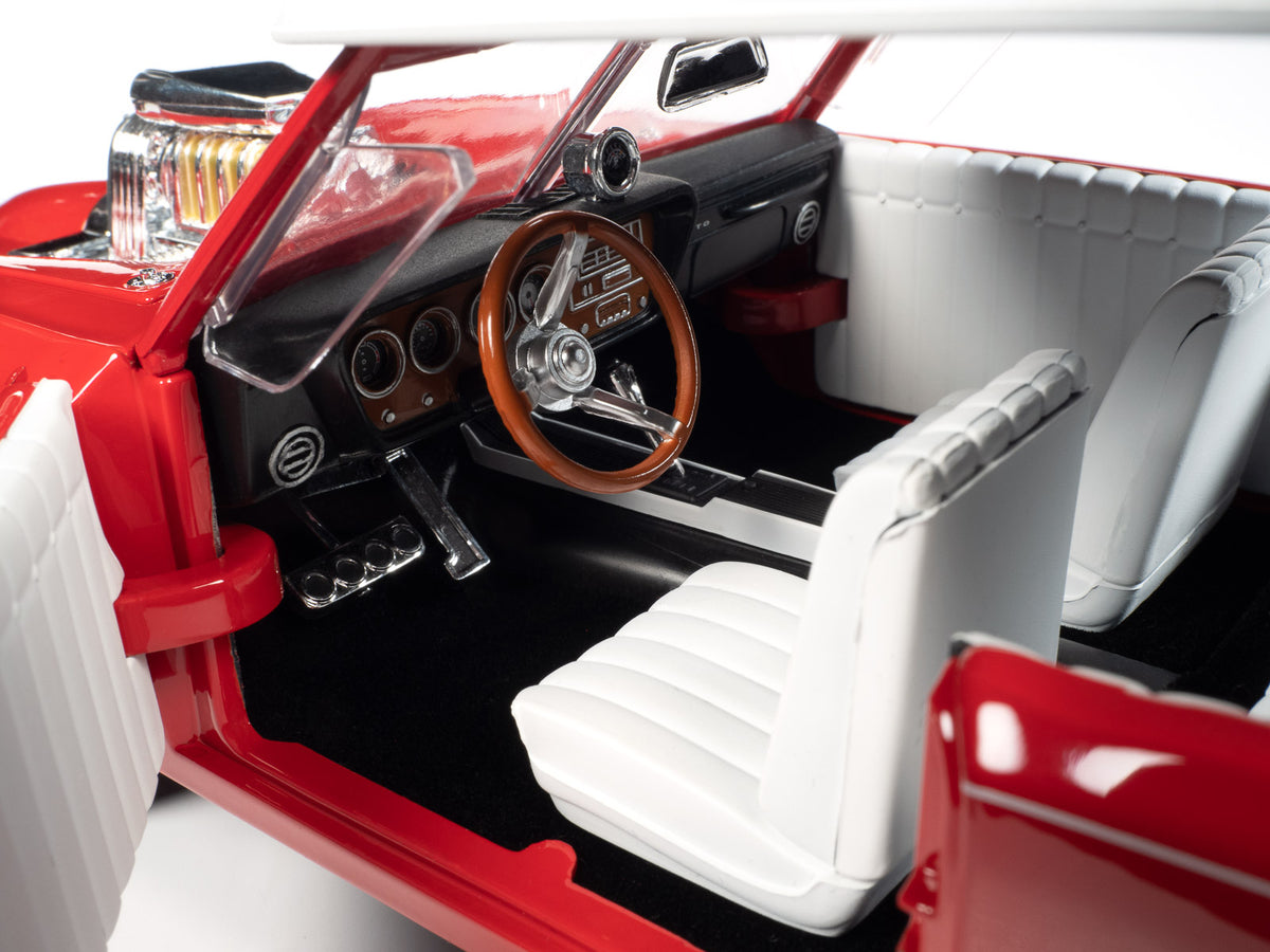 Monkeemobile Red with White Top and Interior 'The Monkees' with Four Monkees Figure Cutouts 'Silver Screen Machines' Series 1/18 Diecast Model Car by Auto World