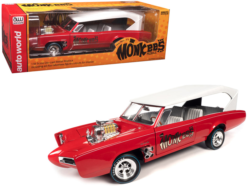 Monkeemobile Red with White Top and Interior 'The Monkees' with Four Monkees Figure Cutouts 'Silver Screen Machines' Series 1/18 Diecast Model Car by Auto World