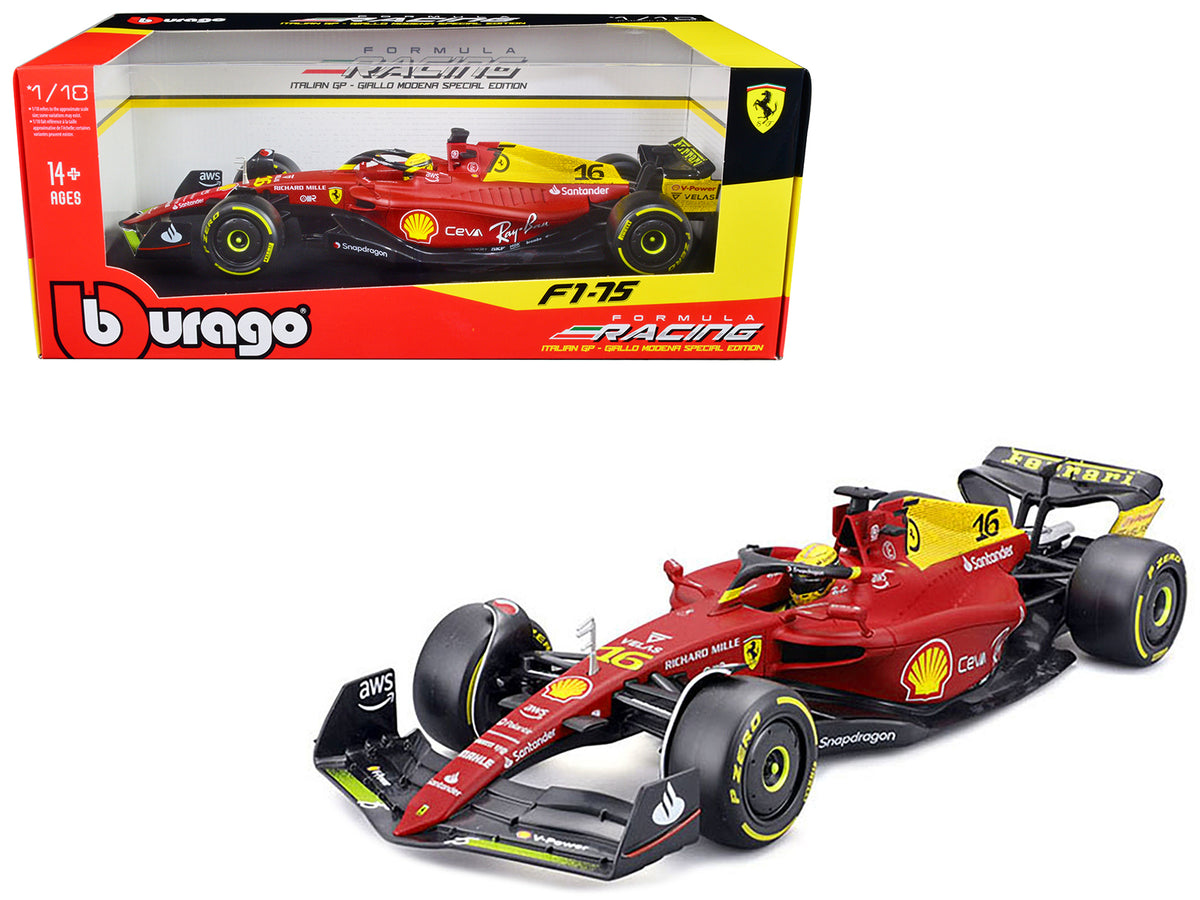 Ferrari F1-75 #16 Charles Leclerc 'Giallo Modena' 2nd Place Formula One F1 Italian GP (2022) 'Formula Racing' Series 1/18 Diecast Model Car by Bburago