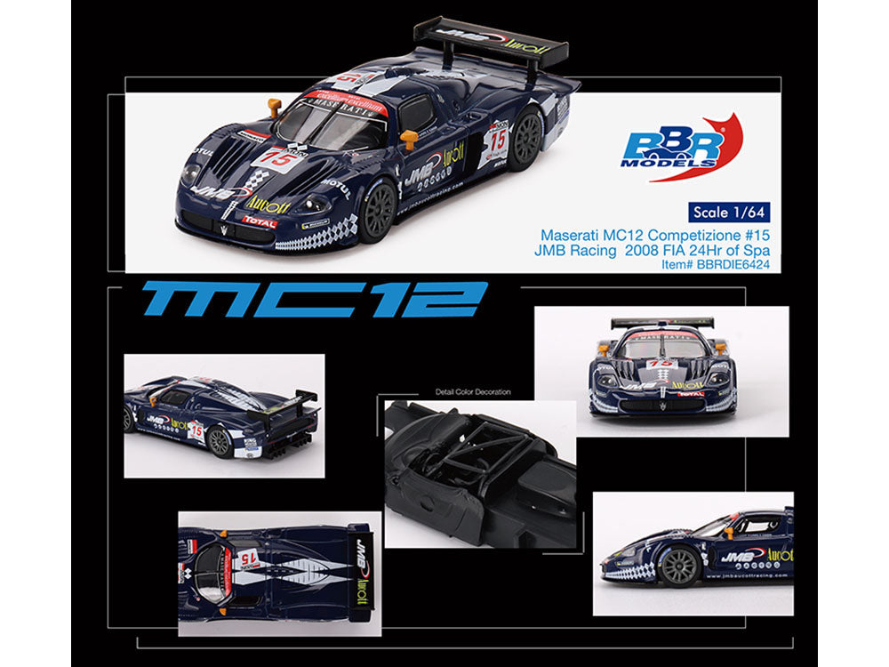 Maserati MC12 Competizione #15 Ben Aucott - Alain Ferte - Stephane Daoudi 'JMB Racing' '24 Hours of Spa' (2008) 1/64 Diecast Model Car by BBR