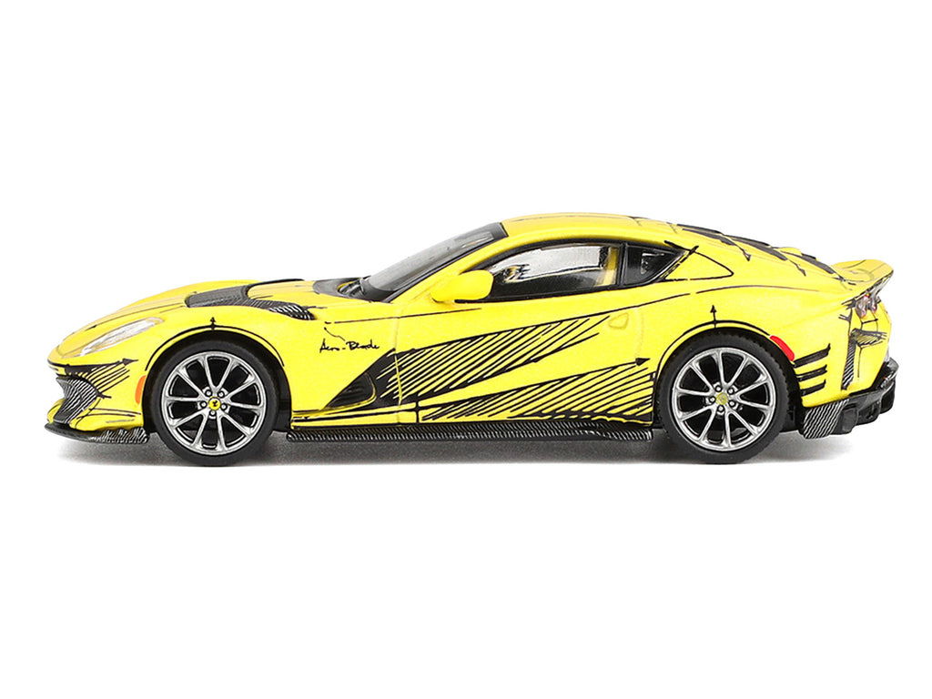 Ferrari 812 Competizione Matt Yellow with Graphics and Yellow Interior 'Tailor Made' 1/64 Diecast Model Car by BBR