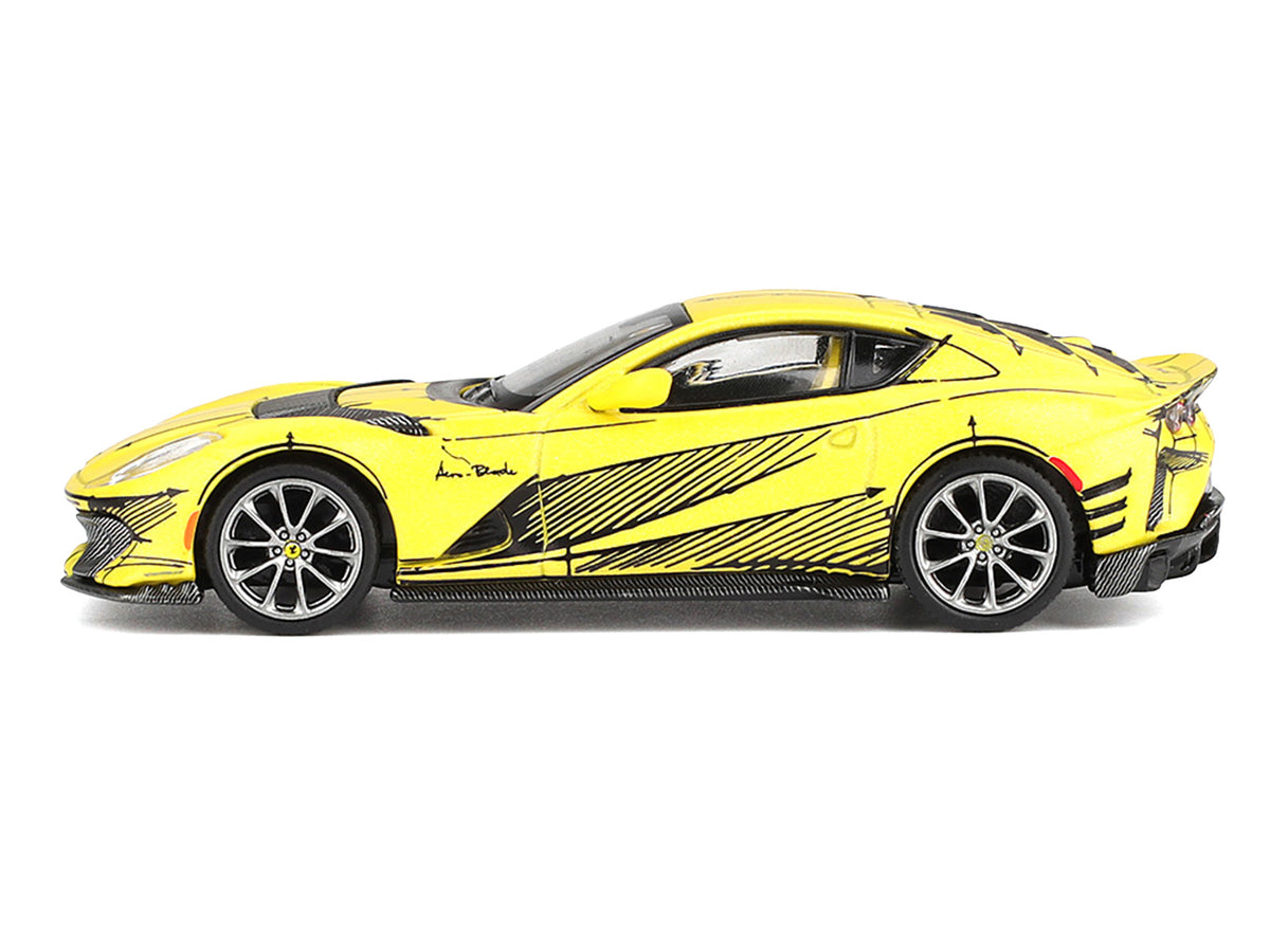 Ferrari 812 Competizione Matt Yellow with Graphics and Yellow Interior 'Tailor Made' 1/64 Diecast Model Car by BBR