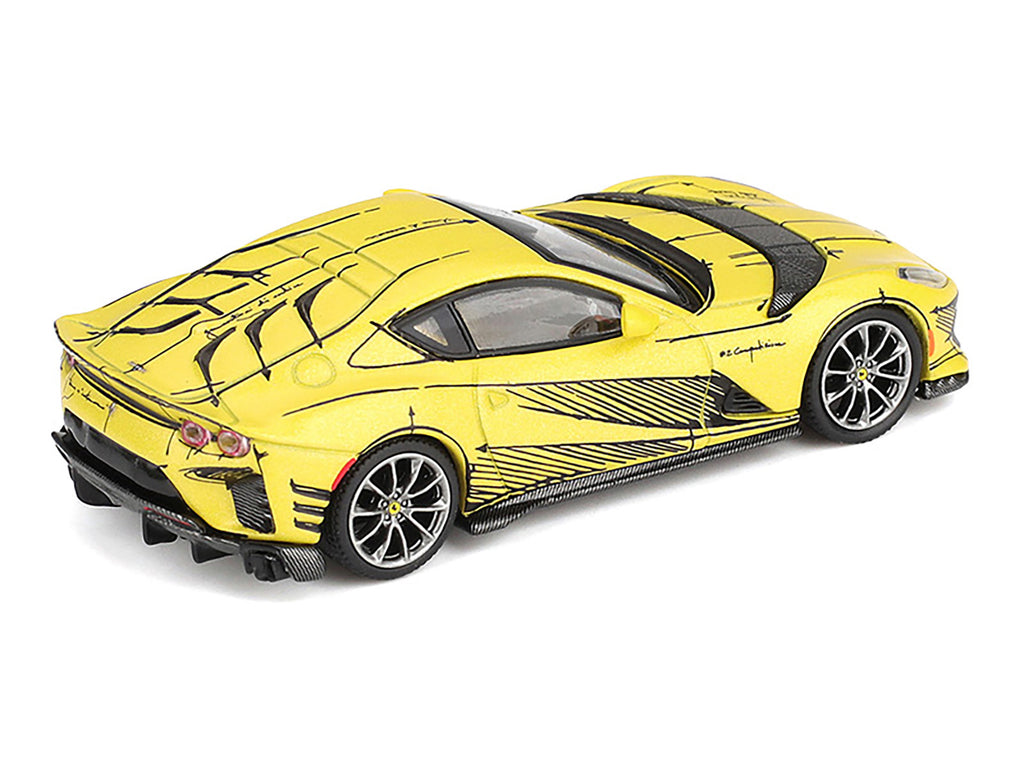 Ferrari 812 Competizione Matt Yellow with Graphics and Yellow Interior 'Tailor Made' 1/64 Diecast Model Car by BBR