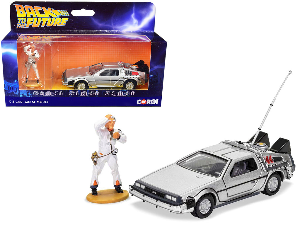 DMC DeLorean Time Machine with Doc Brown Figure 'Back to the Future' (1985) Movie Diecast Model Car by Corgi