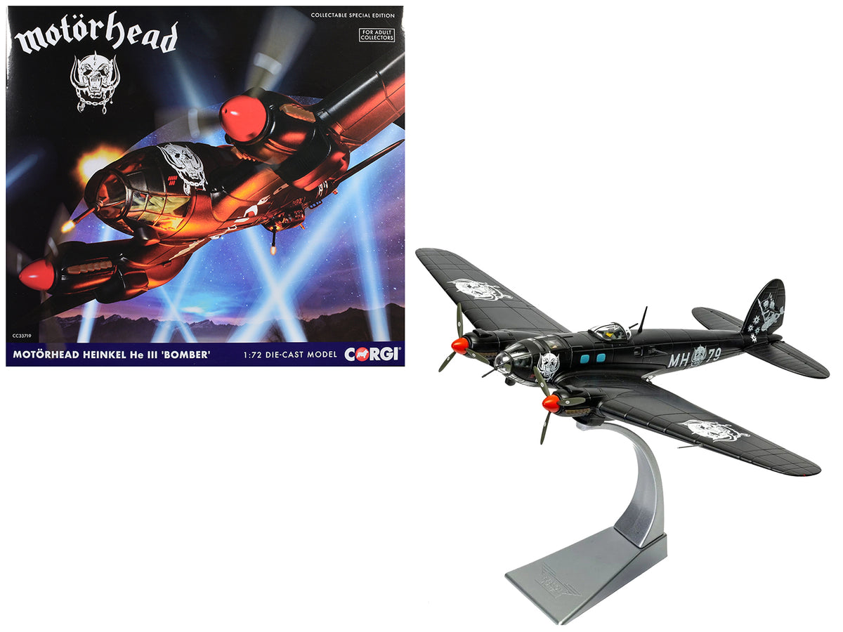 Heinkel He III Bomber Aircraft 'Motorhead' Black with Graphicss 1/72 Diecast Model by Corgi