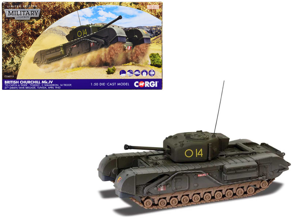 Churchill Mk.IV Tank ''To Catch a Tiger' 'Toledo' C Squadron 14 Troop 21st Army Tank Brigade Tunisia' (1943) British Royal Army 'Military Legends' Series 1/50 Diecast Model by Corgi