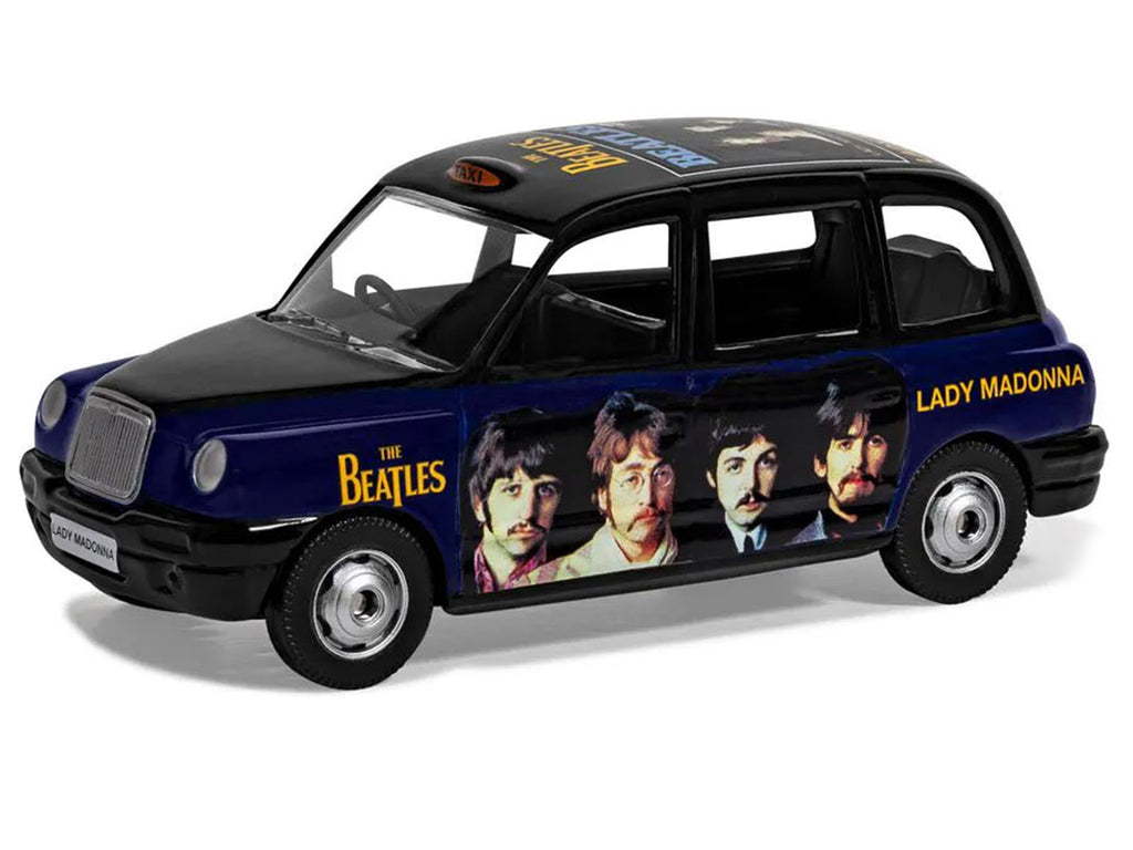 The Beatles London Taxi RHD (Right Hand Drive) 'Lady Madonna' Black and Dark Blue with Graphics Diecast Model by Corgi