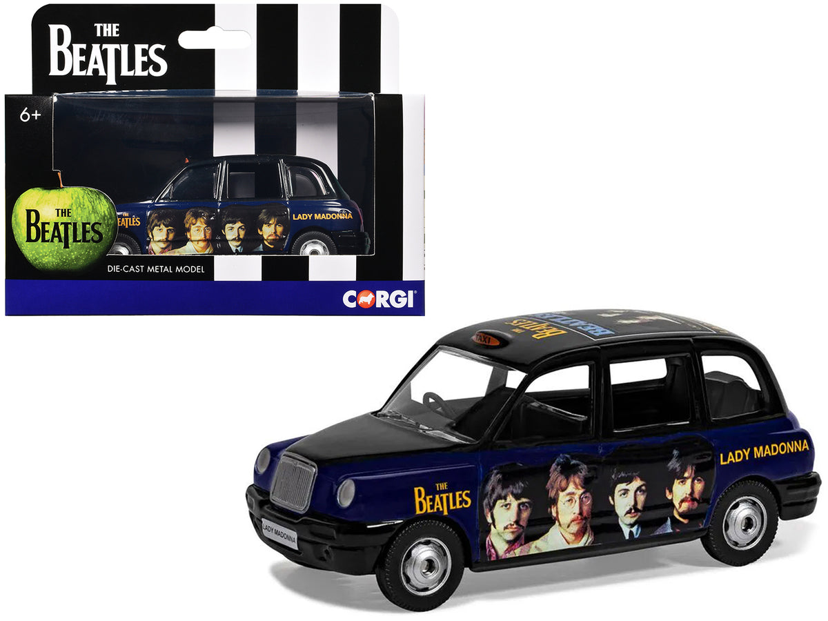 The Beatles London Taxi RHD (Right Hand Drive) 'Lady Madonna' Black and Dark Blue with Graphics Diecast Model by Corgi