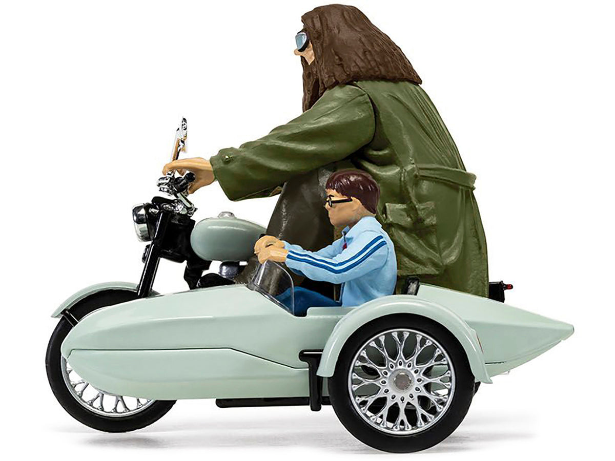 Motorcycle and Sidecar Light Green with Harry and Hagrid Figures 'Harry Potter and the Deathly Hallows Part 1' (2010) Movie Diecast Motorcycle Model  by Corgi