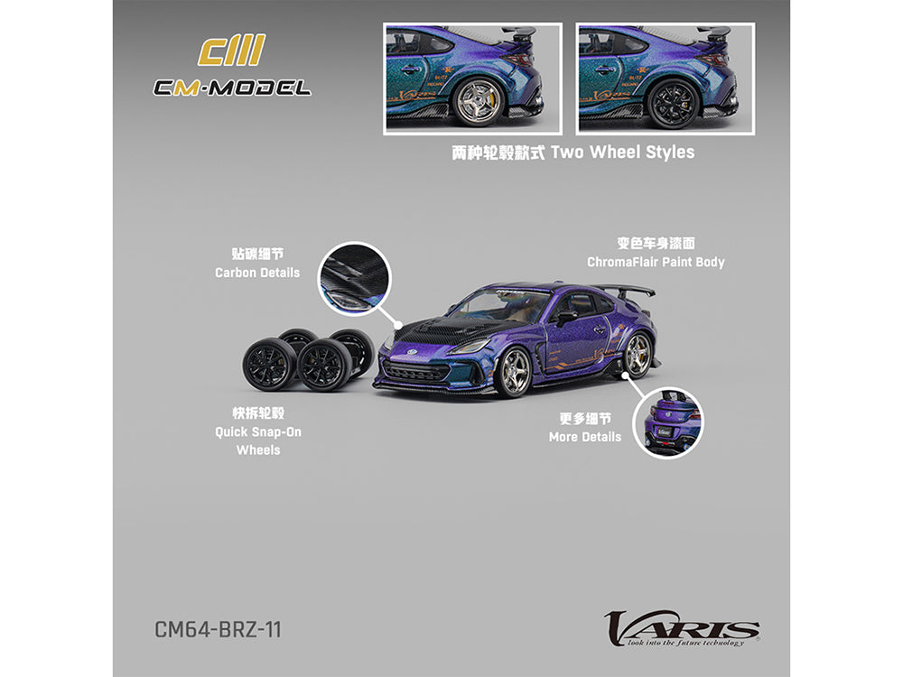 Subaru BRZ Varis Arising-1 RHD (Right Hand Drive) Magic Purple Metallic with Carbon Hood and Extra Wheels  1/64 Diecast Model Car by CM Models