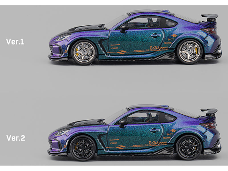 Subaru BRZ Varis Arising-1 RHD (Right Hand Drive) Magic Purple Metallic with Carbon Hood and Extra Wheels  1/64 Diecast Model Car by CM Models
