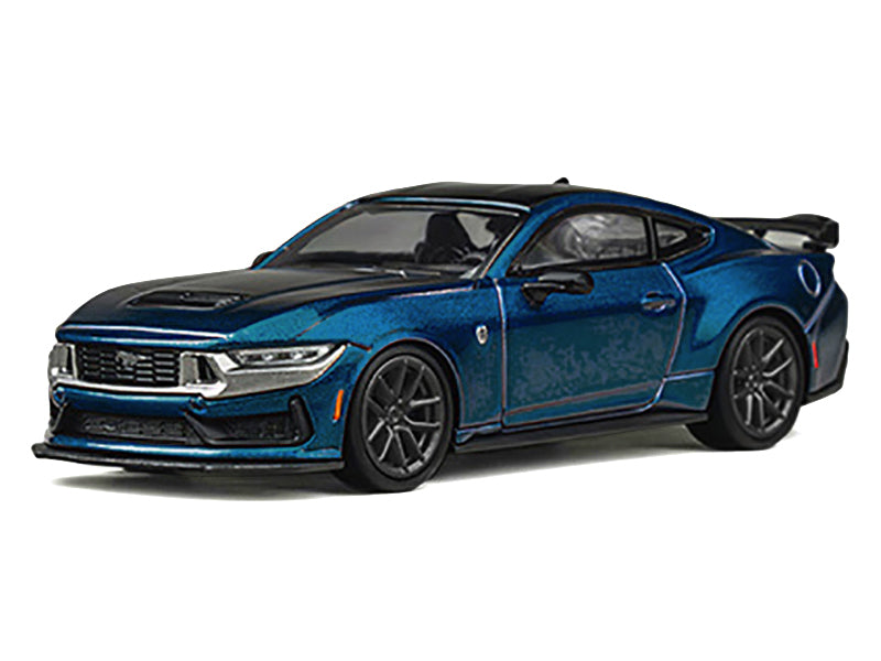 Ford Mustang Dark Horse Blue Metallic with Matt Black Hood and Black Top 1/64 Diecast Model Car by CM Models