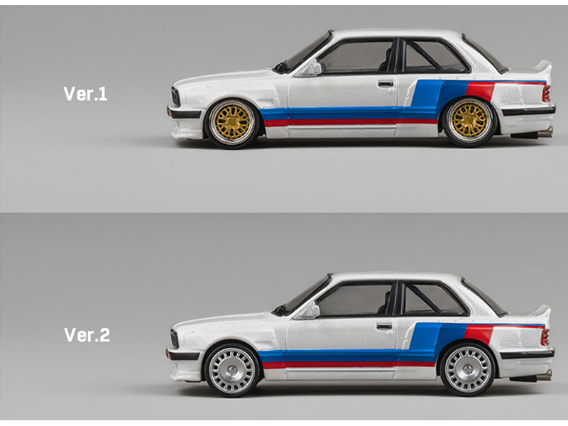 Pandem E30 V1 White with Stripes and Extra Wheels 1/64 Diecast Model Car by CM Models