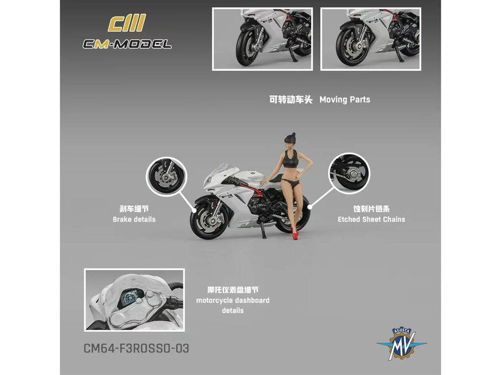 2022 MV Agusta F3 Rosso Motorcycle White with Figure 1/64 Diecast Model Car by CM Models