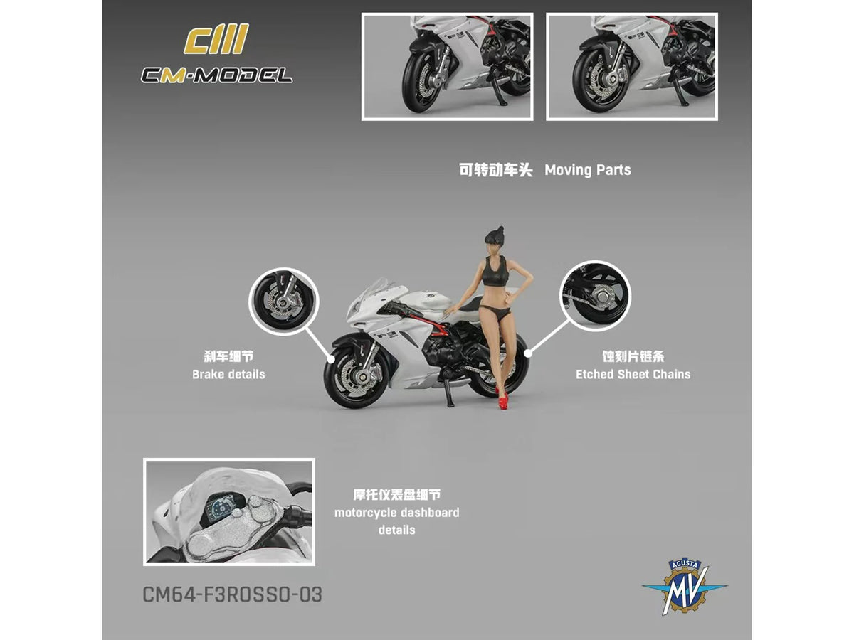 2022 MV Agusta F3 Rosso Motorcycle White with Figure 1/64 Diecast Model Car by CM Models