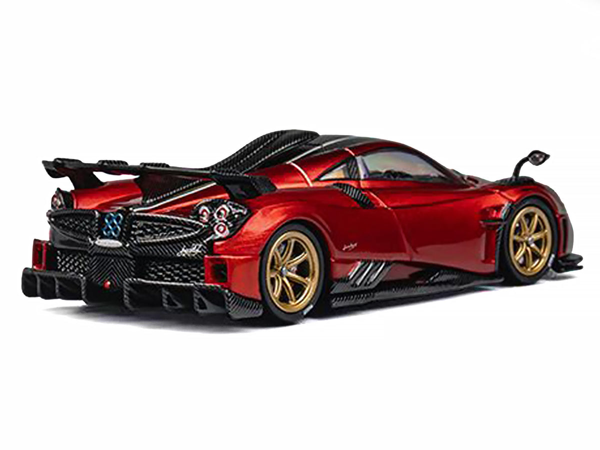 Pagani Imola Red Metallic with Carbon Top and Stripes with Extra Wheels 1/64 Diecast Model Car by CM Model