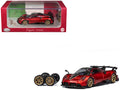 Pagani Imola Red Metallic with Carbon Top and Stripes with Extra Wheels 1/64 Diecast Model Car by CM Model