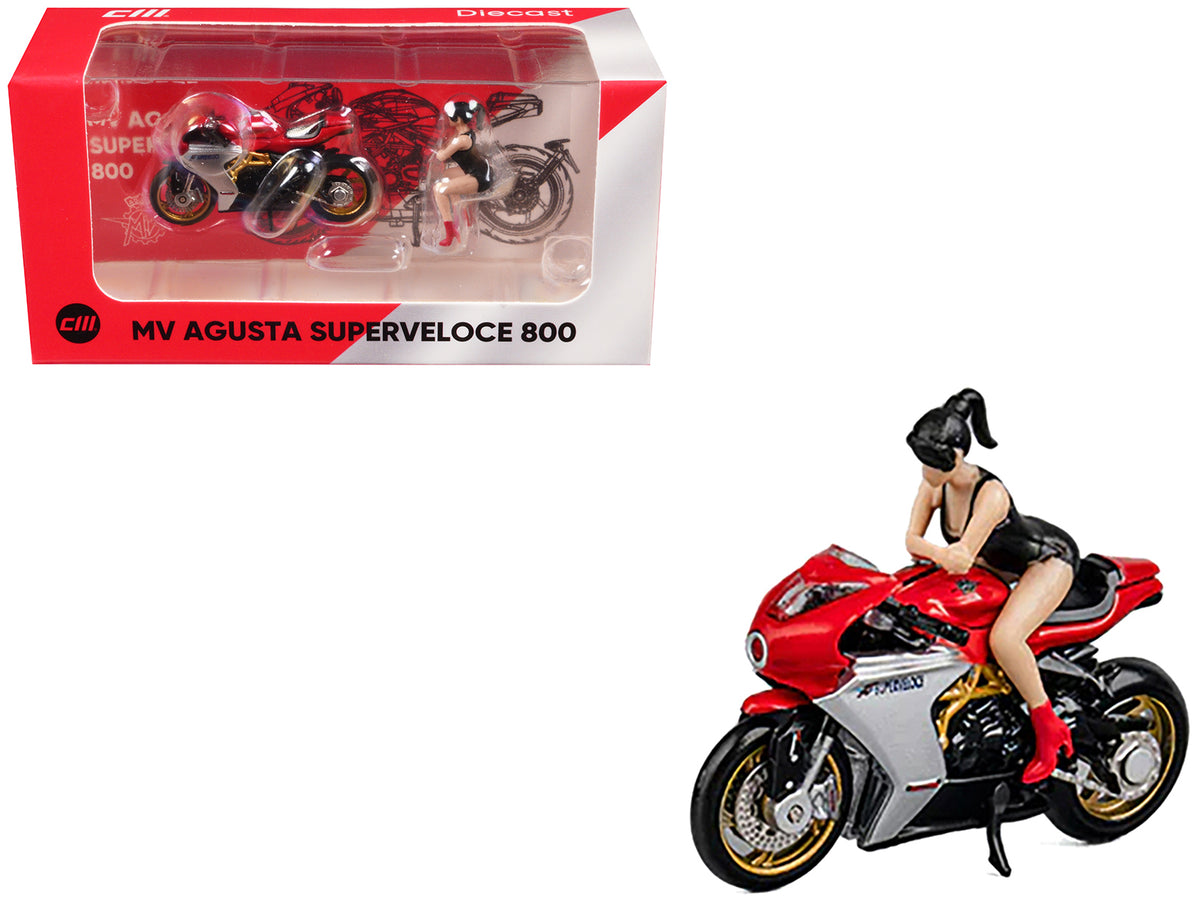 MV Agusta Superveloce 800 Motorcycle Red and Silver with Figure 1/64 Diecast Model by CM Model