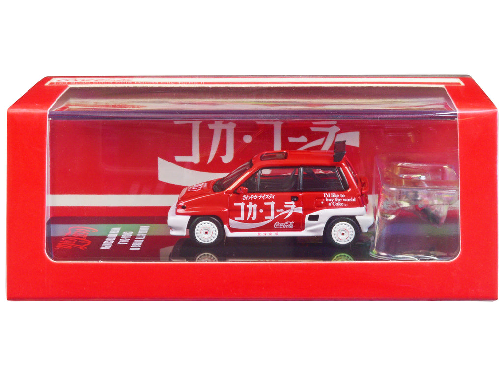 Honda City Turbo II RHD (Right Hand Drive) Red and White 'Coca-Cola' with Honda Motocompo Scooter 1/64 Diecast Model Car by Inno Models