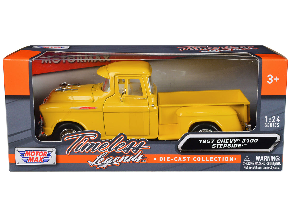 1957 Chevrolet 3100 Stepside Pickup Truck Yellow 'Timeless Legends' Series 1/24 Diecast Model Car by Motormax