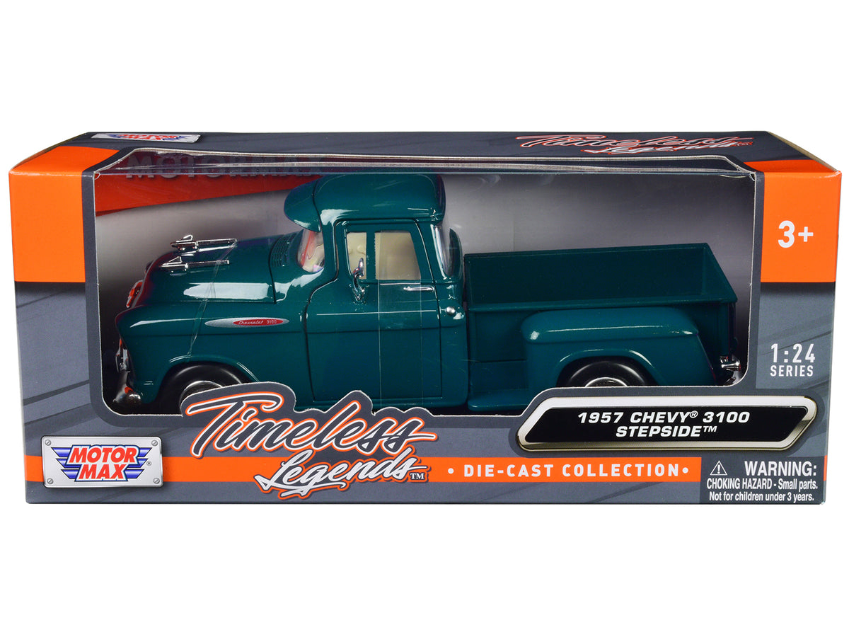 1957 Chevrolet 3100 Stepside Pickup Truck Teal Metallic 'Timeless Legends' Series 1/24 Diecast Model Car by Motormax
