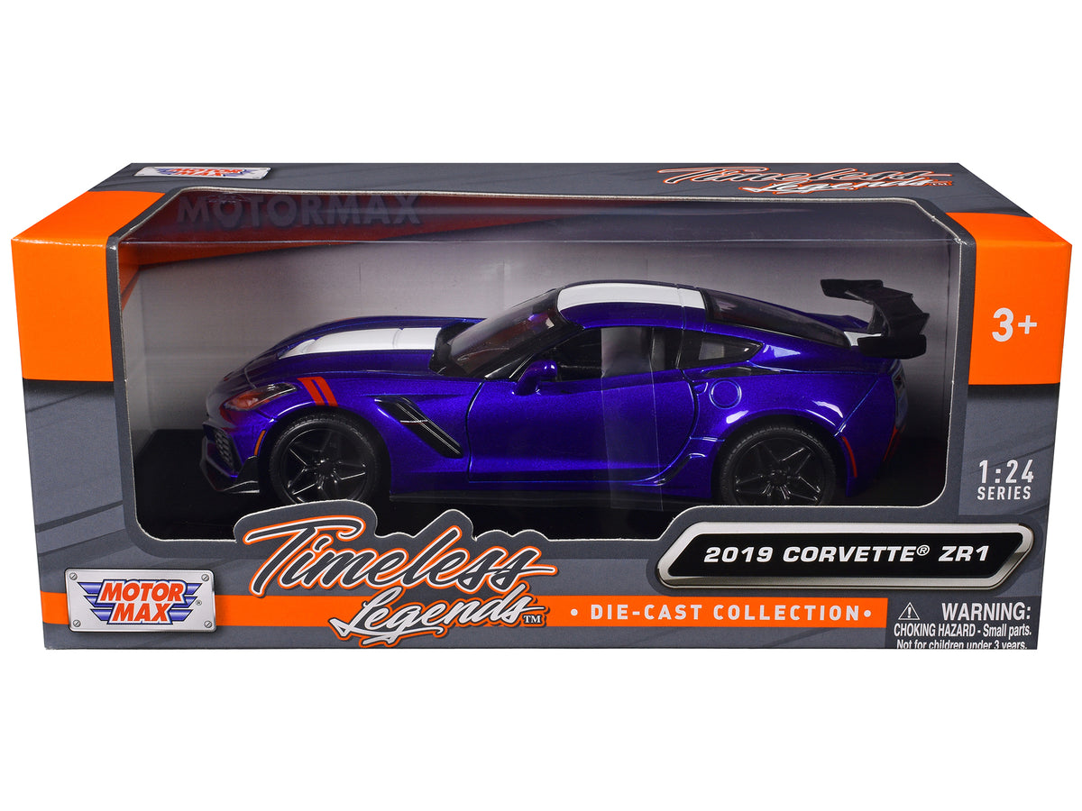 2019 Chevrolet Corvette ZR1 Blue Metallic and White 'Timeless Legends' Series 1/24 Diecast Model Car by Motormax