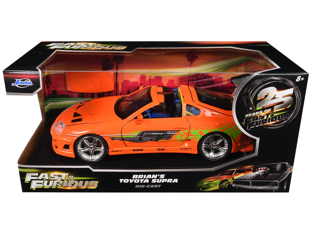 Brian's Toyota Supra Orange with Graphics 'Fast & Furious 25th Anniversary' Series 1/24 Diecast Model Car by Jada