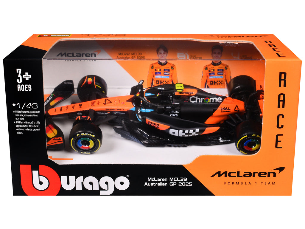 McLaren MCL39 #4 Lando Norris 'OKX' Winner Formula One F1 'Australian GP' (2025) 'Race' Series 1/43 Diecast Model Car by Bburago