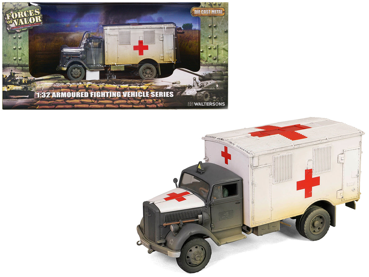 Opel-Blitz Kfz.305 Ambulance Gray and White (Weathered) 'German Army' 'Armoured Fighting Vehicle' Series 1/32 Diecast Model by Forces of Valor