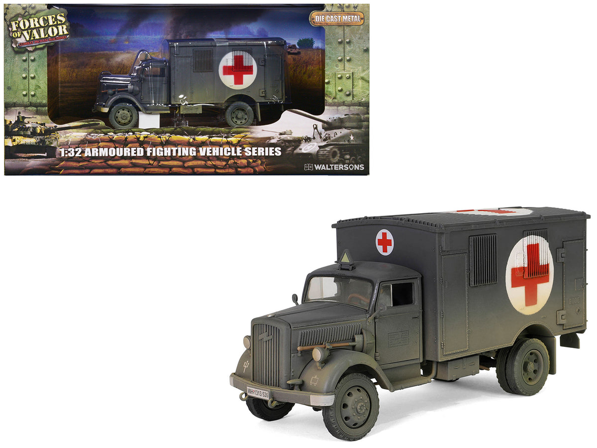 Opel-Blitz Kfz.305 Ambulance Gray (Weathered) 'German Army' 'Armoured Fighting Vehicle' Series 1/32 Diecast Model by Forces of Valor