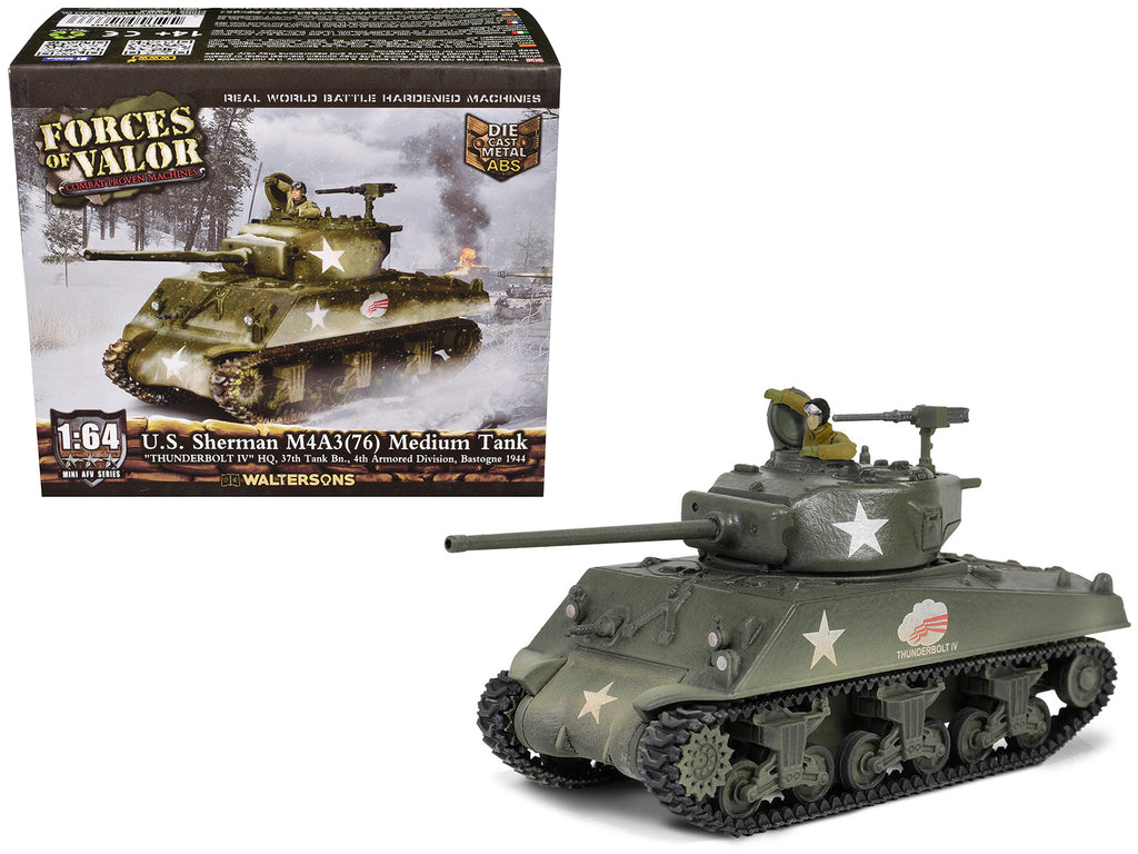 U.S. Sherman M4A3(76) Medium Tank 'THUNDERBOLT IV 37th Tank Battalion 4th Armored Division Bastogne' (1944) United States Army 'Mini AFV' Series 1/64 Diecast Model by Forces of Valor