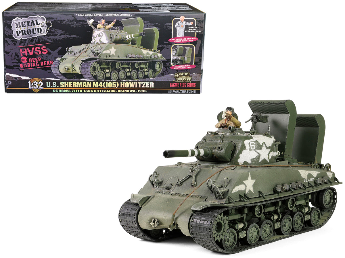 Sherman M4 (105) Howitzer Medium Tank 'US Army 711th Tank Battalion Okinawa' (1945) 'Engine Plus' Series 1/32 Diecast Model by Metal Proud