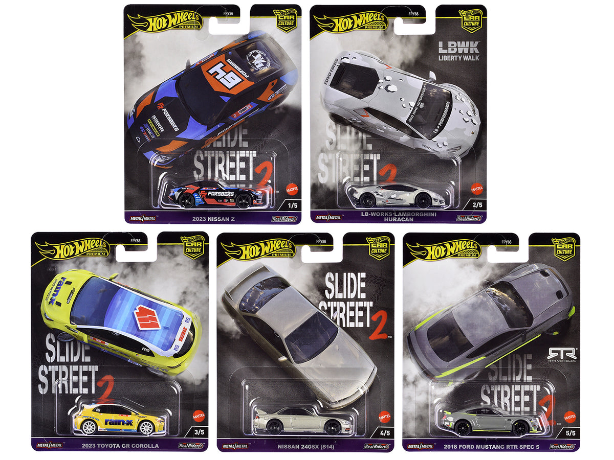 'Slide Street 2' 5 piece Set 'Car Culture' 2024 Series H Diecast Model Cars by Hot Wheels