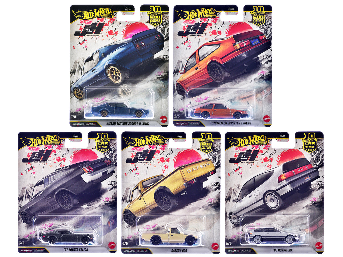'Japan Historics 5' 5 piece Set 'Car Culture 10th Anniversary' 2025 Series P Diecast Model Cars by Hot Wheels